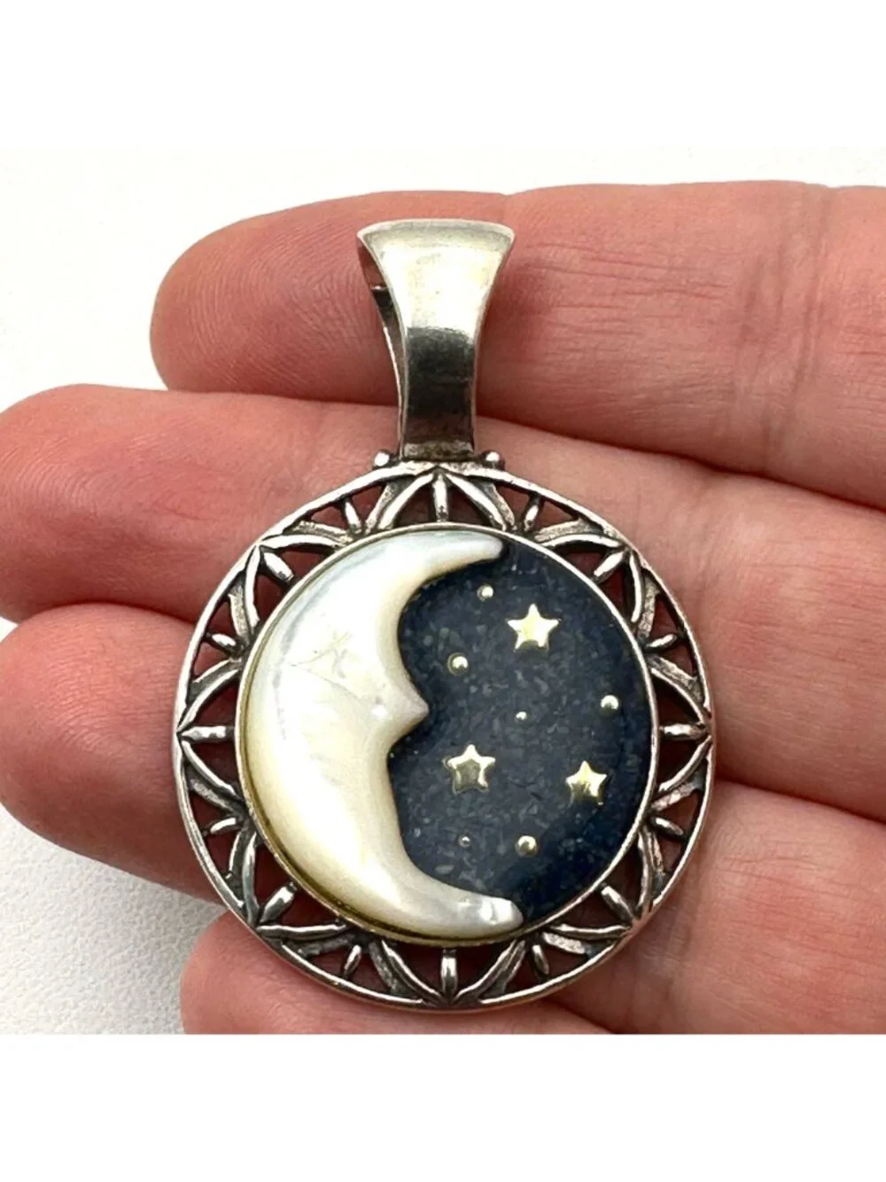 Carolyn Pollack Moon Stars Sterling Silver Pendant Mother of Pearl